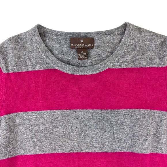 Fenn Wright Manson 100% 2-Ply Cashmere Pink & Gray Striped Crew Neck Sweater XL - Picture 4 of 6